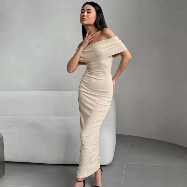 Off neck Tube Top Dress Women's Velvet Skinny Hip Skirt Khaki - Shop at LoveMi