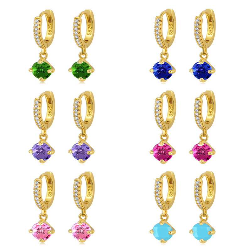 أقراط هندسية عصرية من الفضة الإسترلينية مع أحجار الراين الملونة