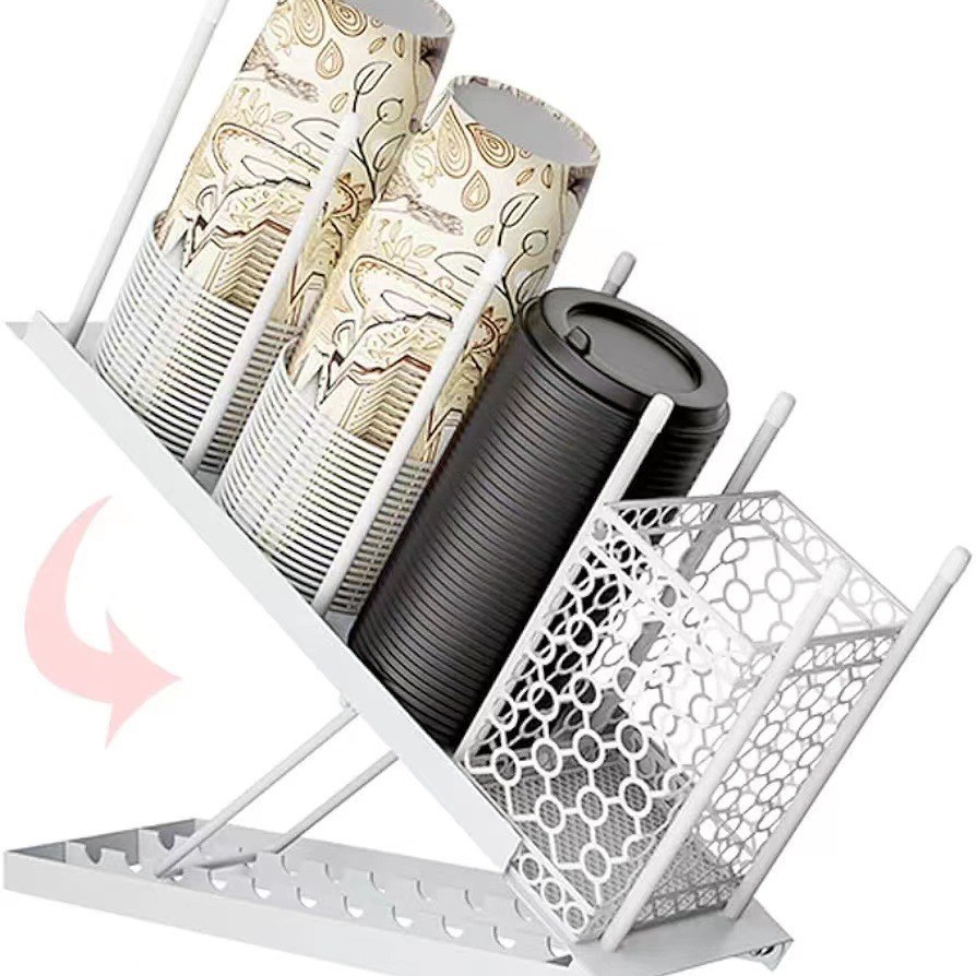 Kitchen Office Wrought Iron Metal Paper Cup Holder Tea Cup Storage Rack