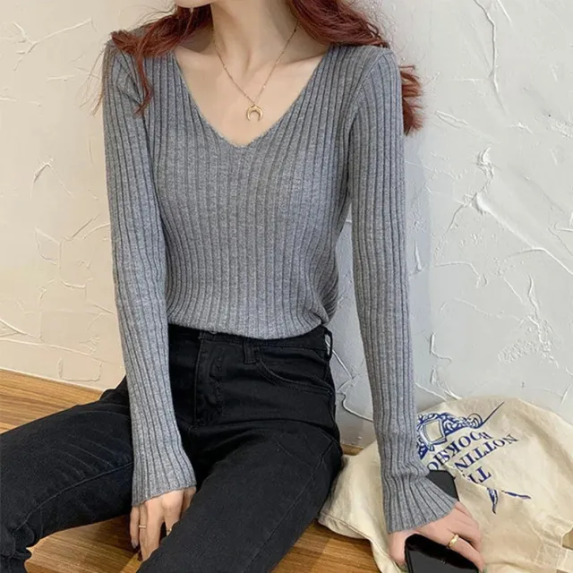 Bottoming Shirt 3 Kinds Of Rib Knitted Top Gray - Shop at LoveMi