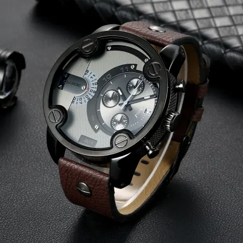 Large Dial Quartz Watch Calendar Belt Style Men's Wrist