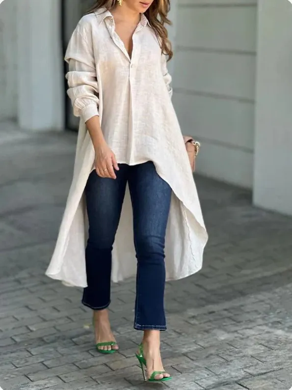 Elegant Long Sleeve Fashion Solid Color Loose Lapels Shirt Apricot - Shop at LoveMi