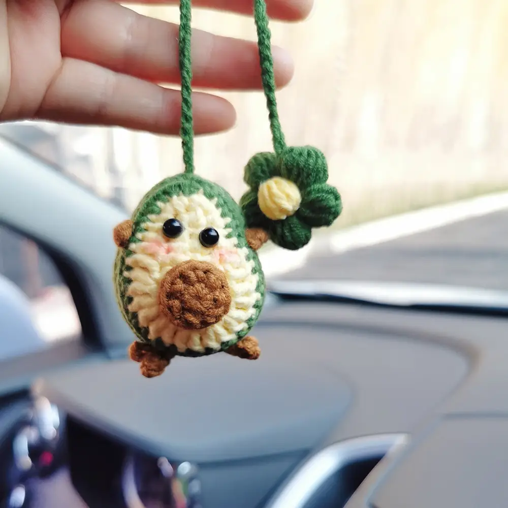 Handmade Crocheted Avocado Rainbow Flower Car Pendant