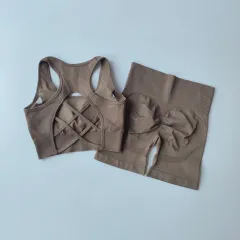 Quick-drying Sports Suit Women's Seamless Yoga Suit Yoga Clothes Shorts Two-piece Set - Camel Bra Shorts - View 1