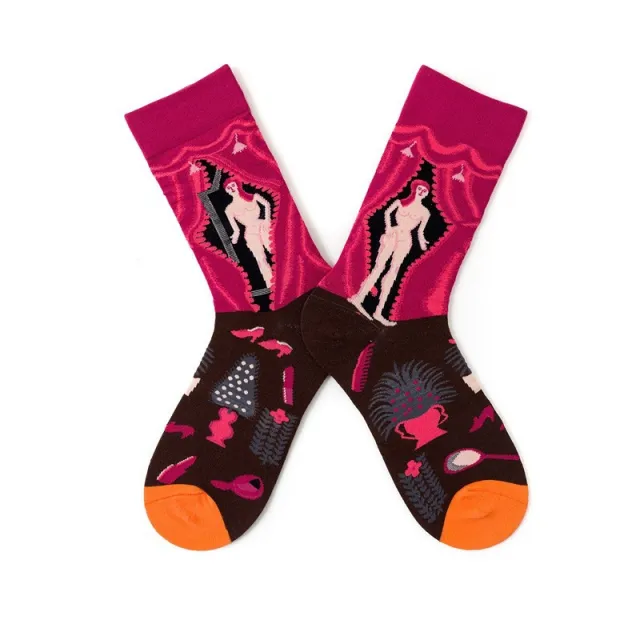 Artistic Women's Socks Jacquard Street Sesh Retro Dark Red Nude - Shop at LoveMi