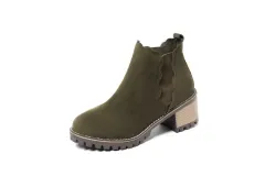 Suede Plus Size Round Head Chunky Heel Short Women's Boots - Green - View 1