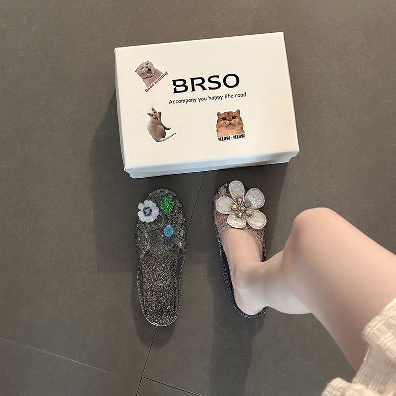 Jelly Shoes For Women With Rhinestone Flowers
