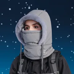 Winter Cycling Warm-keeping And Cold-proof Neck Protection One-piece Hat Fleece-lined - 8666 Dark Grey - View 1
