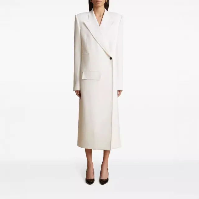 One Button Oblique Cut Extended Solid Color Long Sleeve Jacket Suit White - Shop at LoveMi