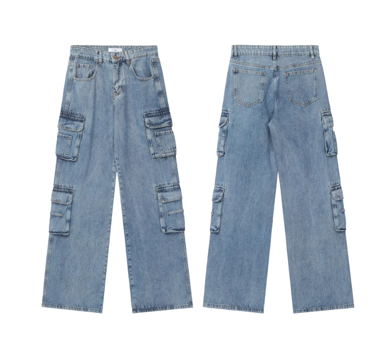 Retro Washed Multi-pocket Jeans Women's Overalls Straight Casual Pants - Image 10