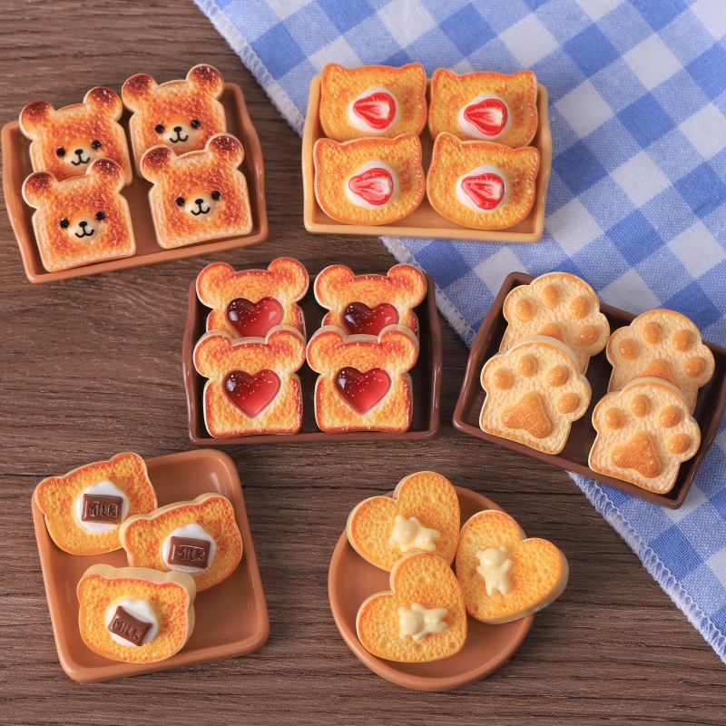 Decoration Simulation Candy Toy Caramel Toast Bread Love Bear Resin Accessories