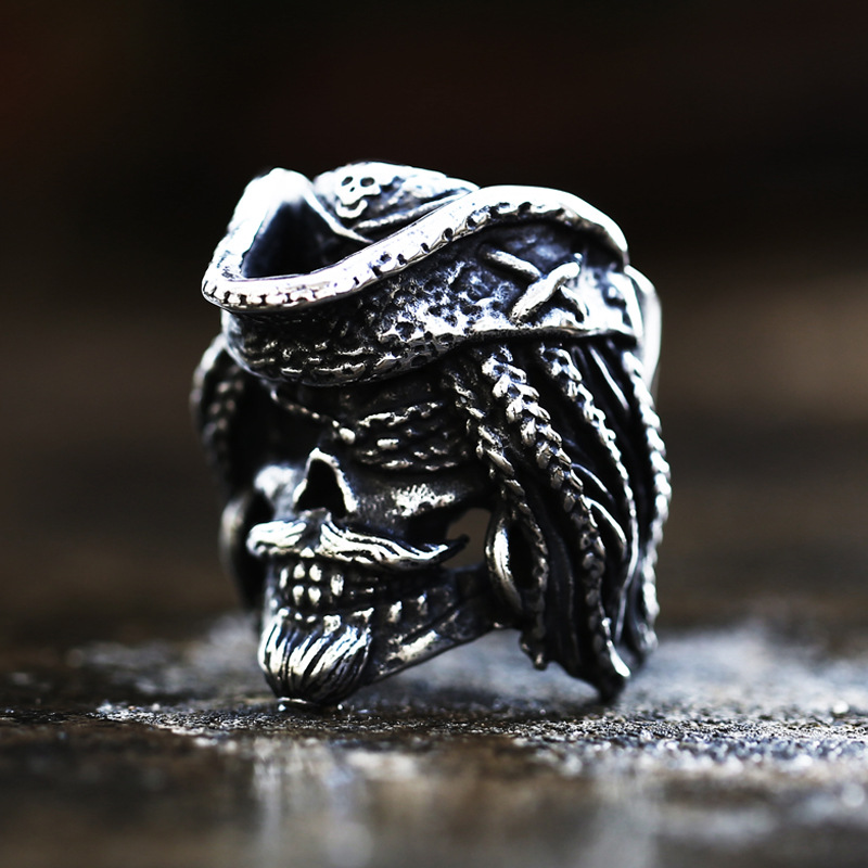 Polished Stainless Steel Pirate Skull Ring