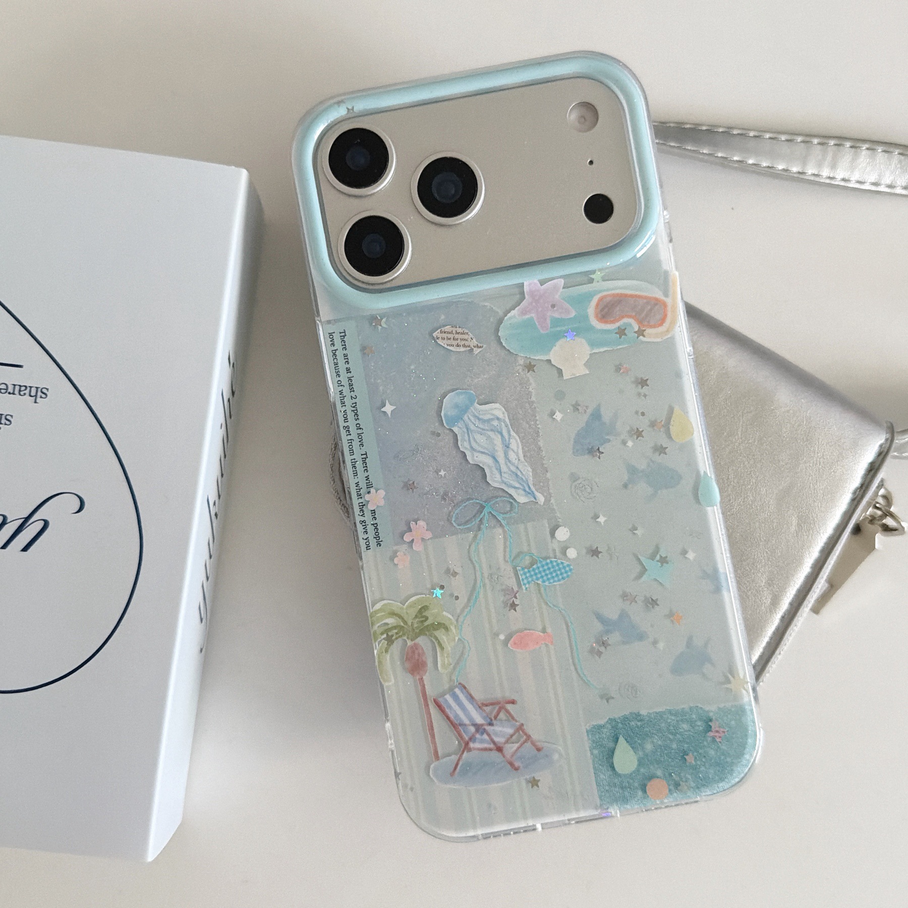 Double-layer Glitter Blue Ocean Jellyfish Phone Case
