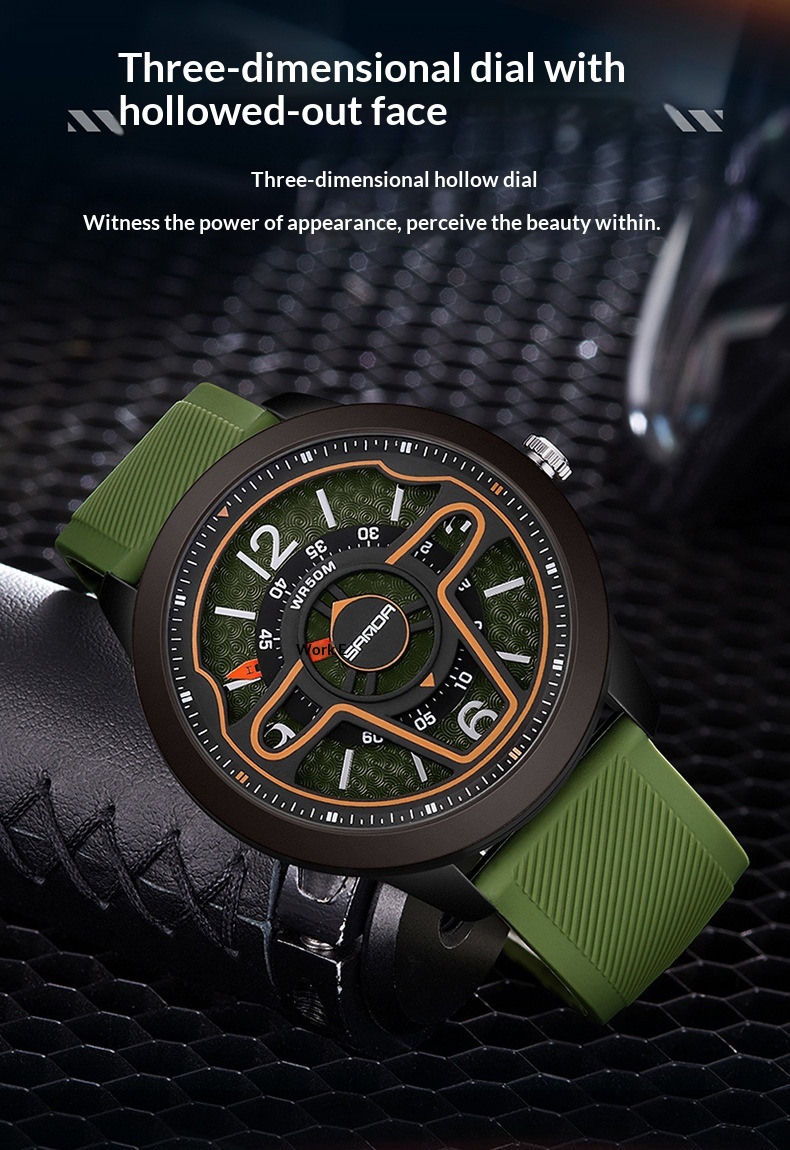 Sanda 9023 Creative Steering Wheel Quartz watch for Men