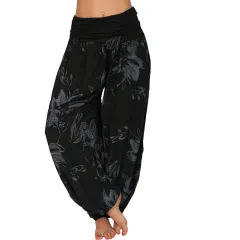 European And American Printed Loose Casual Wide-leg Harem Pants - Black - View 1