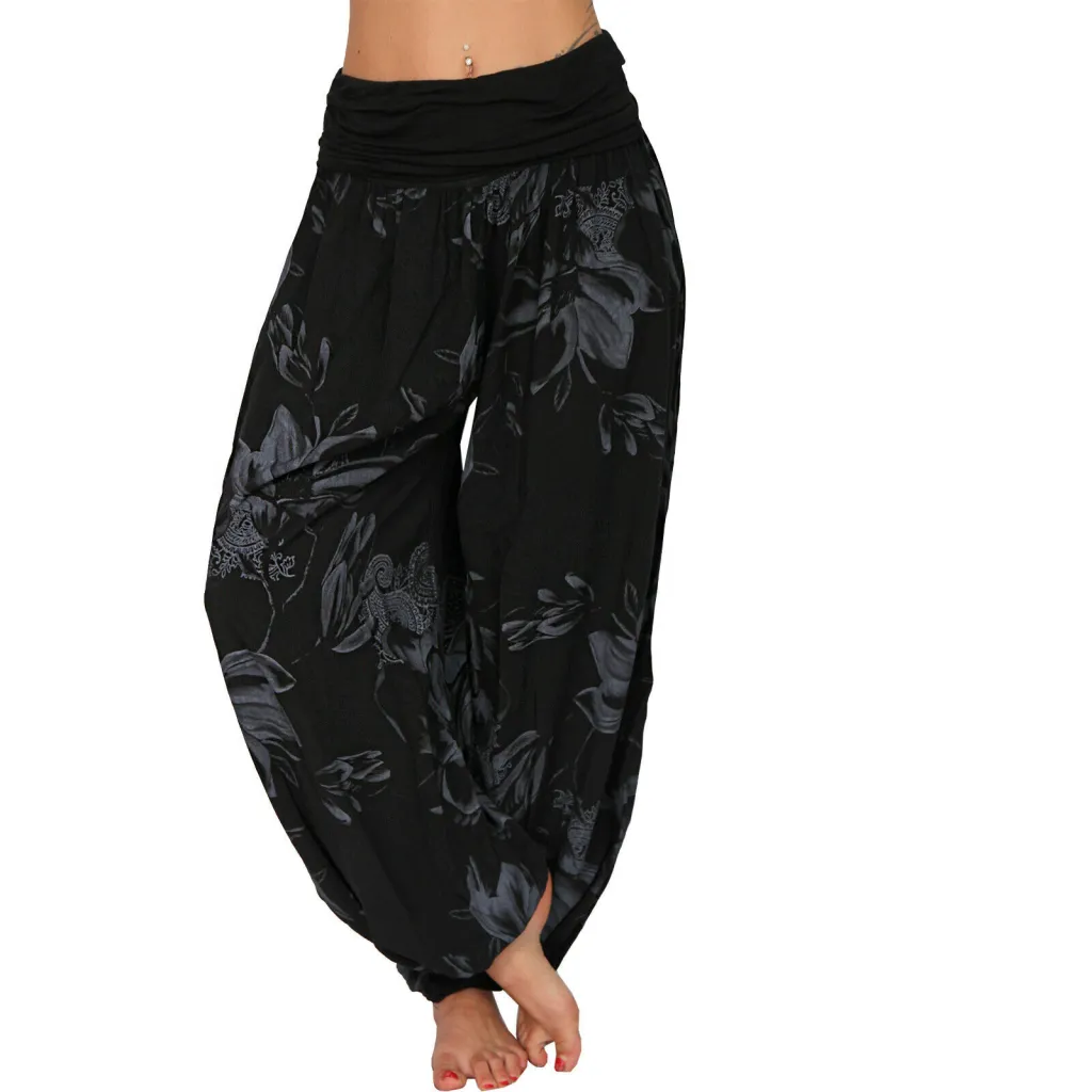 European And American Printed Loose Casual Wide-leg Harem Pants - Black