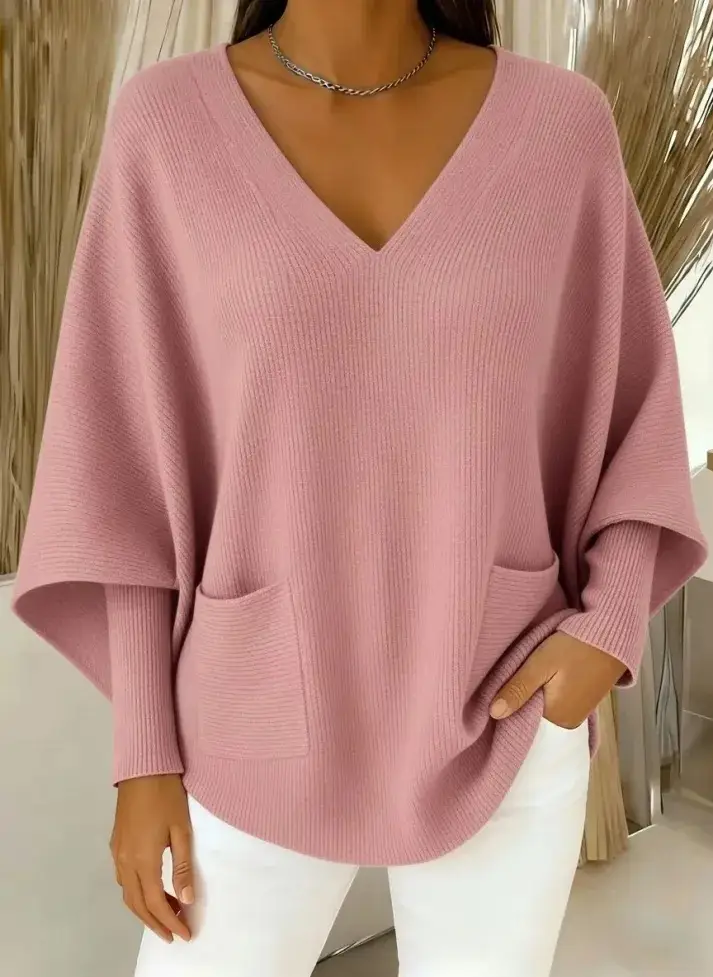 Relaxed Laid-back Soft And Cozy Womens Casual Solid-color V-neck Sweater