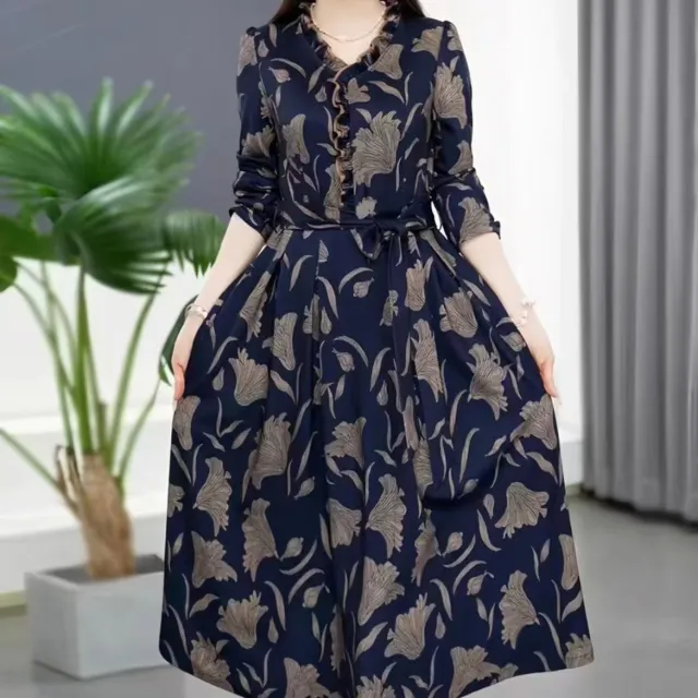 Ice silk Long sleeve Elegant Dress Blue - Shop at LoveMi