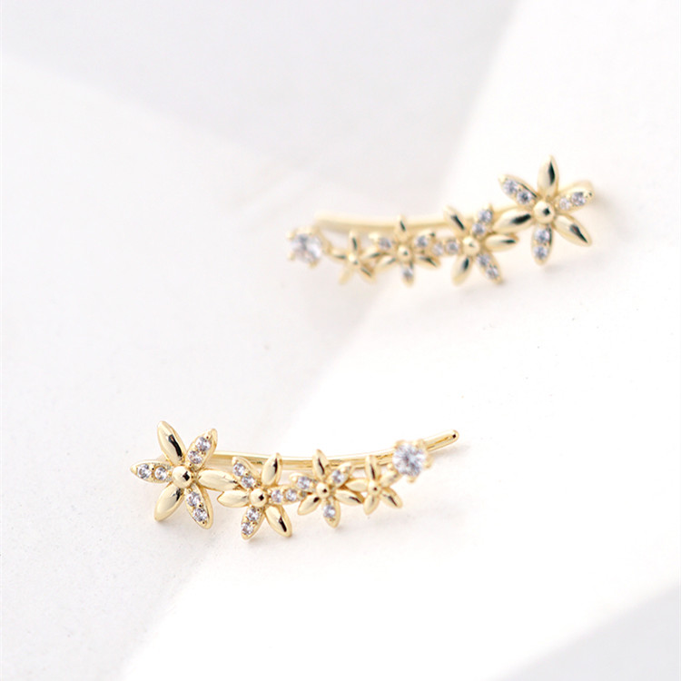 Female Zircon Flower Earrings Without Pierced Ears