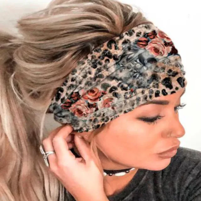 European And American Cross border New Women's Fashion Wash Leopard Print Wide brim Hair Accessories Beige - Shop at LoveMi
