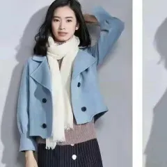 Woolen Coat Short Korean Style Top - Blue - View 1