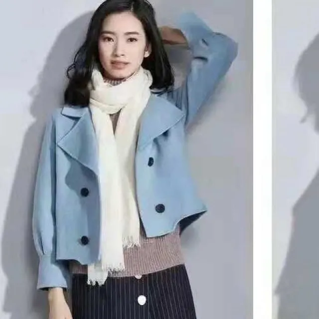 Woolen Coat Short Korean Style Top Blue - Shop at LoveMi