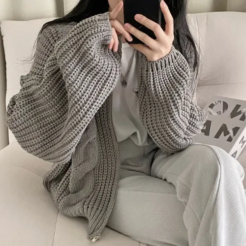 Idle Style Zipper Sweater Women's Coat Gray - Shop at LoveMi