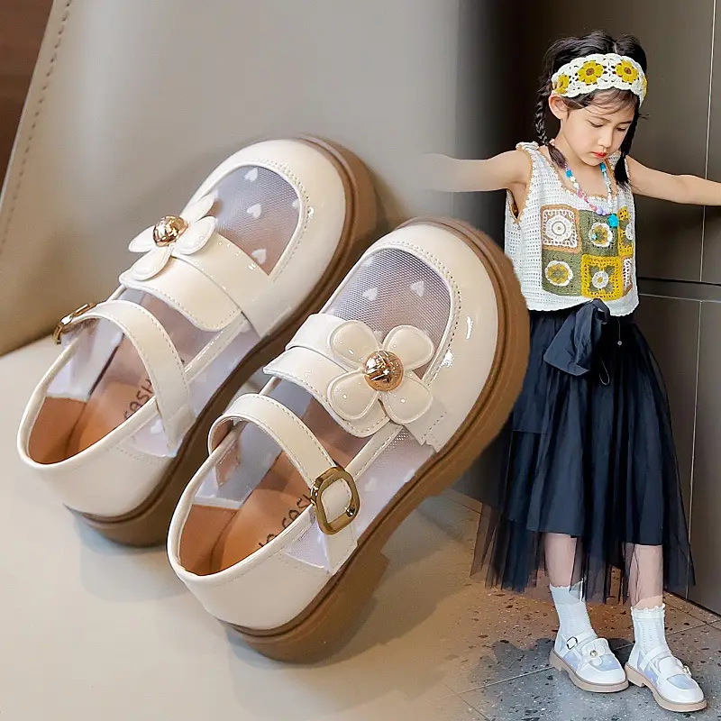 SpringSummer New Style Girls Leather Shoes Korean-Style Hollowed-Out Breathable