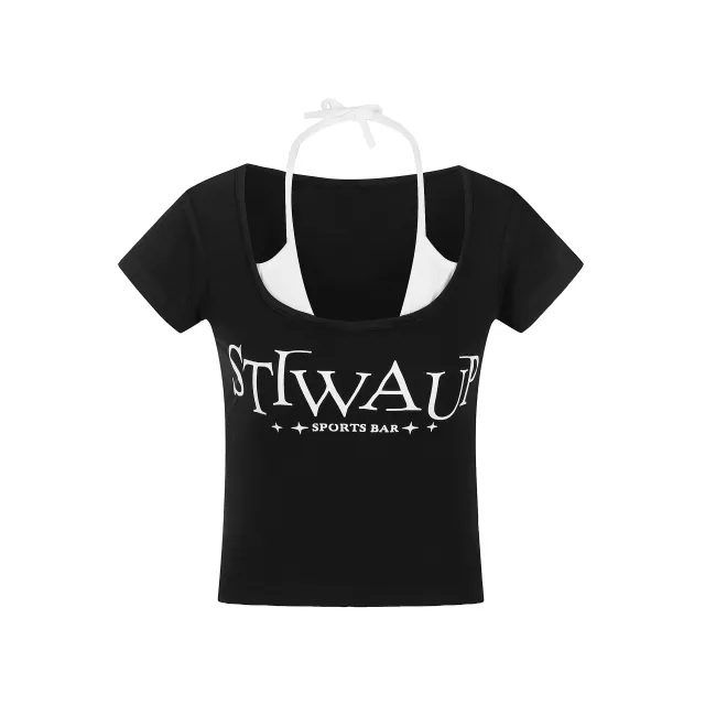 American Retro Cute Printed Short sleeved T shirt Black - Shop at LoveMi