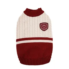 Preppy Style Dog Winter Warm Clothes Teddy Bichon Color Matching Sweater Small Dog Sleeveless Pet Clothes - Dark Red - View 1