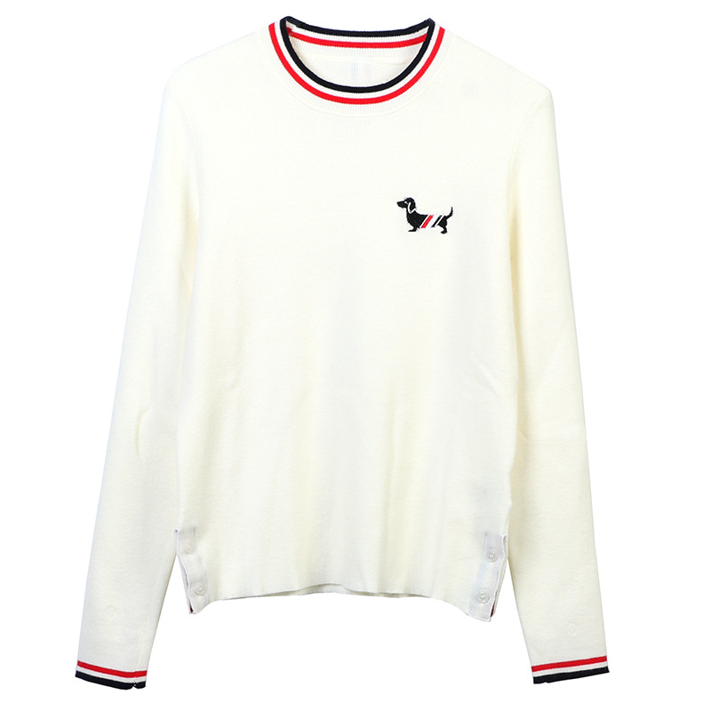 Women's Fashion Loose fitting Long Sleeves Contrast Color Striped Round Neck Top White - Shop at LoveMi