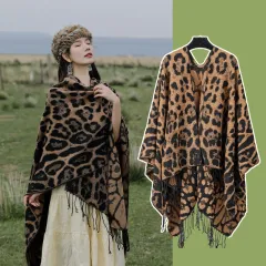 New Leopard-Print Tassel Shawl AutumnWinter Travel Faux Cashmere Knitted Scarf - Camel - View 1