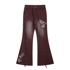 Fashionable Retro Butterfly Embroidered Jeans For Women - Brown - View 1