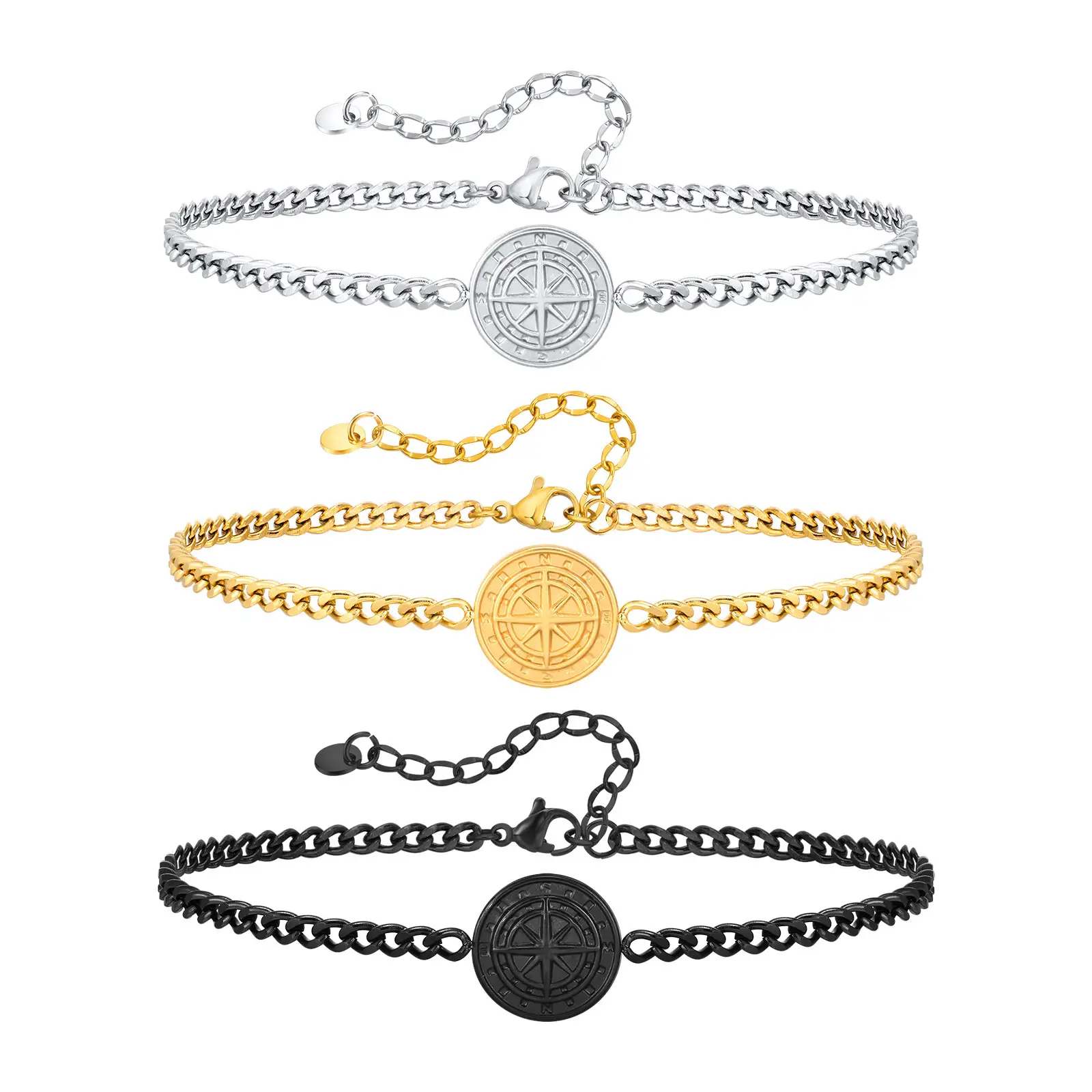 Titanium Steel Bracelet Stainless Steel Grinding Chain Surface Compass