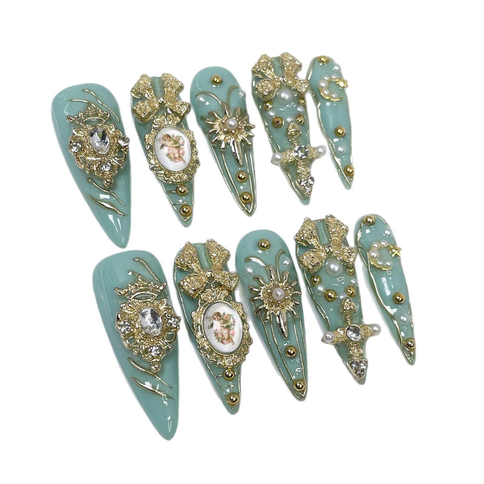 Long Pointed Flashing Handmade Wearable Nails