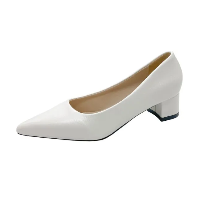 Round Head Thick Bottom Casual Women's Low cut High Heels White - Shop at LoveMi