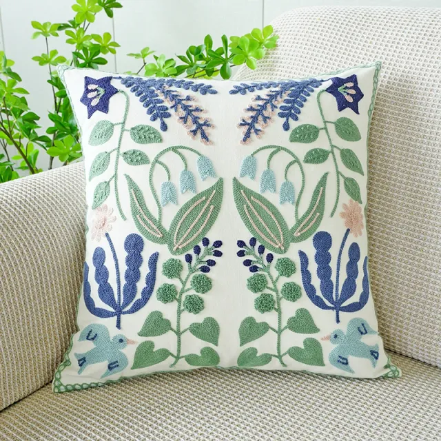 Green Fresh Tulip Pillow Cover Simple Embroidery Flower Sofa And Bed Cushions Office Lumbar Cushion Yannanfei - Shop at LoveMi