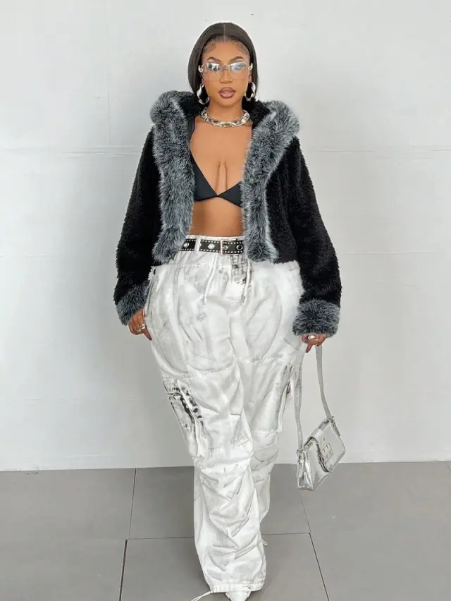 Faux Fur Coat Environmental Protection Women Black And White - Shop at LoveMi