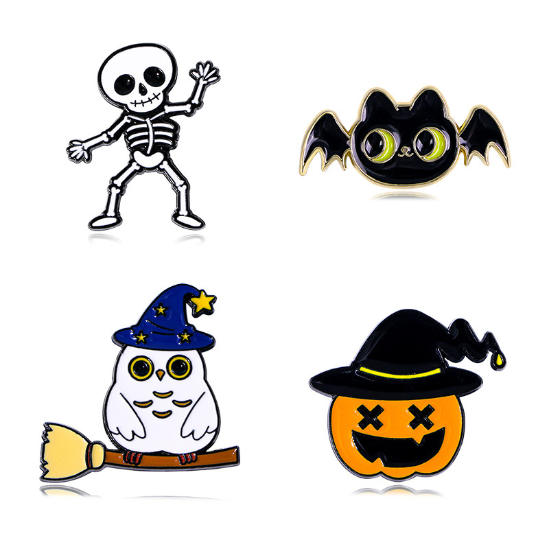Halloween Cartoon Pumpkin Head Skull Brooch - Image 2