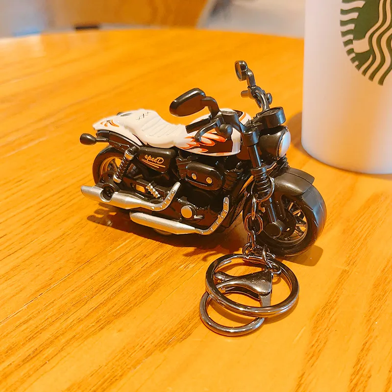 Cartoon Mini Motorcycle Pull-back Toy Keychain - White