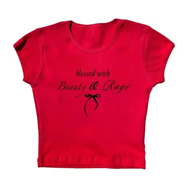 Sexy Navel T shirt Letter Print Casual All matching Tops Red - Shop at LoveMi