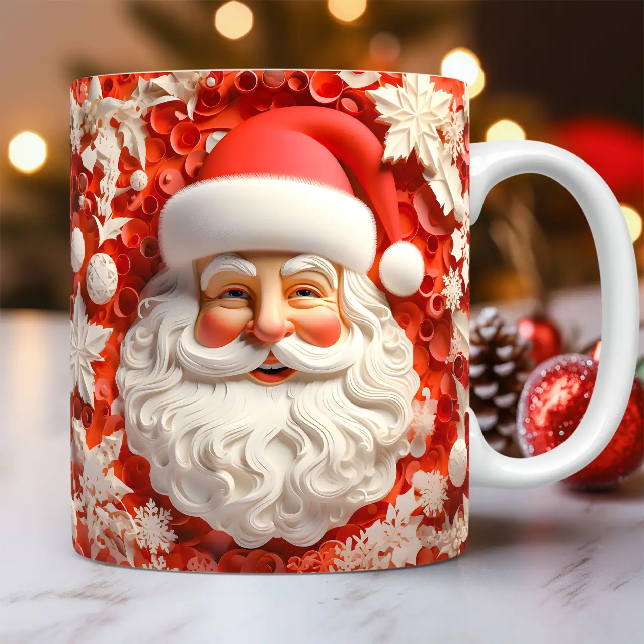 Creative 3D Christmas Ceramic Mug Unique Space Design Snowman Santa Coffee Cup