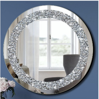 30cm European-style Light-luxury Round Diamond-encrusted Bathroom Mirror - Image 1