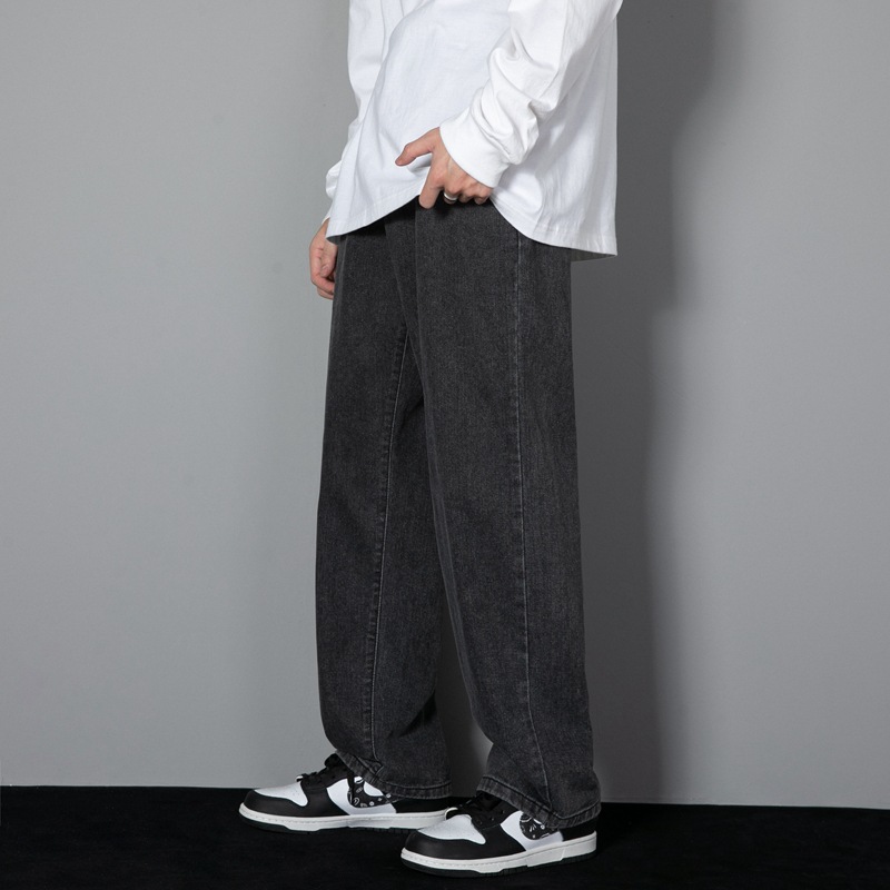 Men's Slimming Leisure Hong Kong Style Denim Straight-leg Pants