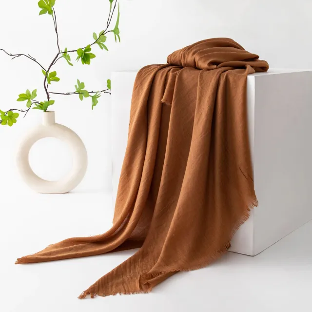 Thin Type Sunscreen Scarf Imitation Cotton And Linen Solid Color Simple Shawl 76 Caramel Mocha - Shop at LoveMi