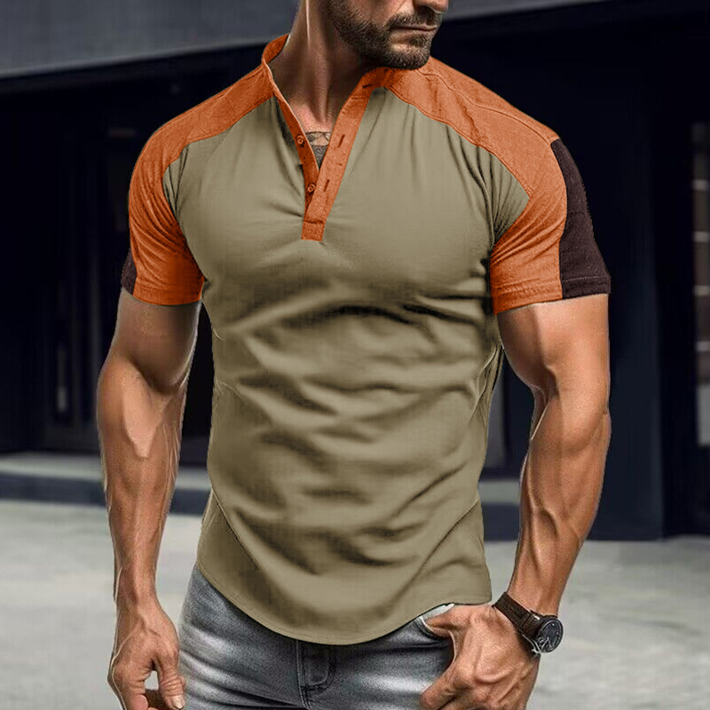 Men's Short-sleeve Stand-collar Outdoor Sports Henley Shirt Top