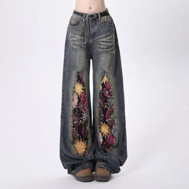 High Street Heavy Industry Fireworks Sequin Stitching Jeans Summer New Blue - Shop at LoveMi