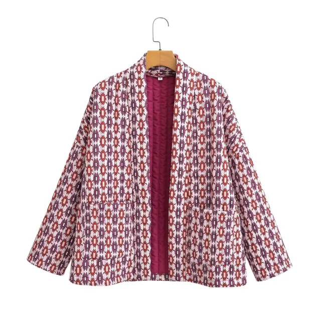 Elegant Printed Women's Cotton padded Clothing Coat Floral Jacket Pink - Shop at LoveMi