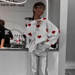 Fashion Love Embroidered Sweater For Women - Fqt2060 White With Red Heart - View 1