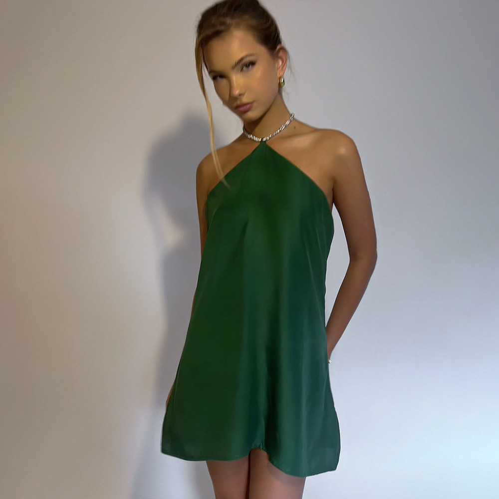 Solid Color Slim fitting Simple Short Dress Green - Shop at LoveMi